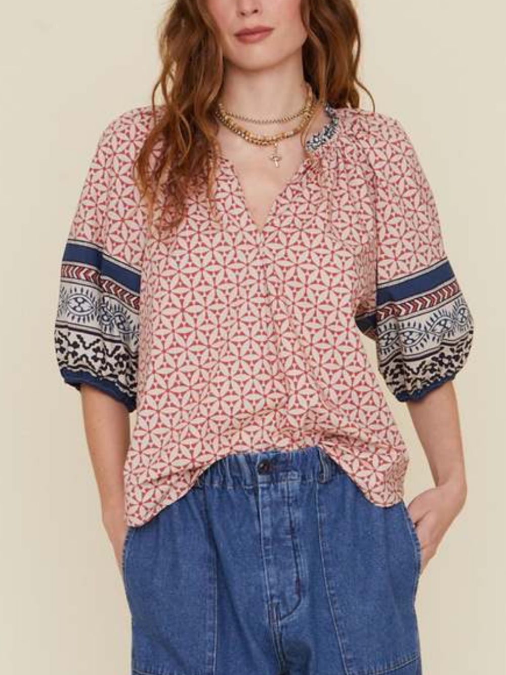 XiRENA Jules Top Printed Puff-Sleeve Blouse Size XS Like New! Worn once!